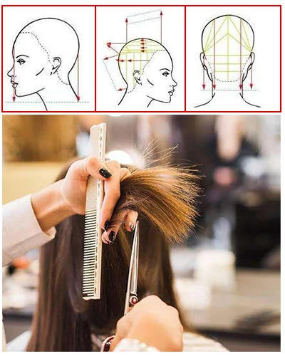 Aluna aprendendo técnicas de corte feminino
